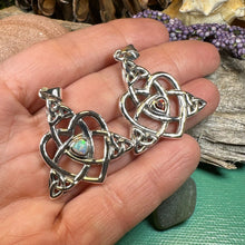 Load image into Gallery viewer, Mother's Knot Necklace, Celtic Knot Pendant, Irish Jewelry, Mom Gift, Celtic Heart Pendant, Ireland Gift, Mother & Child Jewelry, White Opal