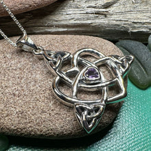 Load image into Gallery viewer, Mother's Knot Necklace, Celtic Knot Pendant, Irish Jewelry, Mom Gift, Celtic Heart Pendant, Ireland Gift, Mother & Child Jewelry, White Opal