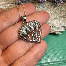 Load image into Gallery viewer, Horse Necklace, Celtic Jewelry, Equestrian Jewelry, Animal Jewelry, Nature Jewelry, Gift for Her, Ireland Jewelry, Celtic Knot Necklace