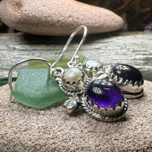 Load image into Gallery viewer, Amethyst Pearl Earrings, Celtic Jewelry, Dangle Earrings, Goddess Jewelry, Boho Gift, Anniversary Gift, Silver Mom Gift, Purple Jewelry