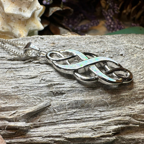 Load image into Gallery viewer, Celtic Knot Necklace, Infinity Pendant, Fire Opal Jewelry, Irish Necklace, Scottish Jewelry, October Birthstone, Ireland Gift, Wife Gift