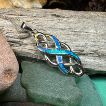 Load image into Gallery viewer, Celtic Knot Necklace, Infinity Pendant, Fire Opal Jewelry, Irish Necklace, Scottish Jewelry, October Birthstone, Ireland Gift, Wife Gift