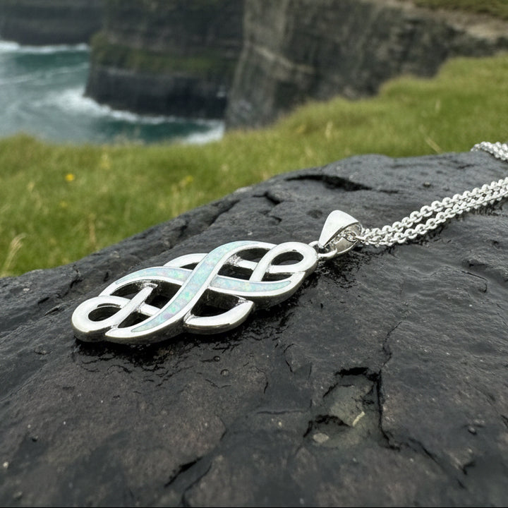 Fire Opal Celtic Infinity Necklace in Sterling Silver