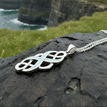 Load image into Gallery viewer, Celtic Knot Necklace, Infinity Pendant, Fire Opal Jewelry, Irish Necklace, Scottish Jewelry, October Birthstone, Ireland Gift, Wife Gift