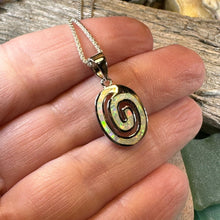Load image into Gallery viewer, Celtic Spiral Necklace, Irish Jewelry, Opal Pendant, Anniversary Gift, Newgrange Jewelry, White Fire Opal, Mom Gift, Sister Gift, Wife Gift