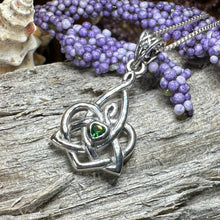 Load image into Gallery viewer, Mother's Knot Necklace, Celtic Knot Pendant, Irish Jewelry, Mom Gift, Celtic Heart Pendant, Ireland Gift, Mother & Child Jewelry, White Opal