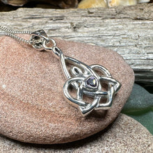 Load image into Gallery viewer, Mother's Knot Necklace, Celtic Knot Pendant, Irish Jewelry, Mom Gift, Celtic Heart Pendant, Ireland Gift, Mother & Child Jewelry, White Opal