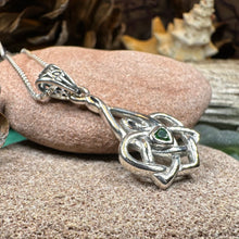 Load image into Gallery viewer, Mother's Knot Necklace, Celtic Knot Pendant, Irish Jewelry, Mom Gift, Celtic Heart Pendant, Ireland Gift, Mother & Child Jewelry, White Opal