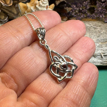 Load image into Gallery viewer, Mother's Knot Necklace, Celtic Knot Pendant, Irish Jewelry, Mom Gift, Celtic Heart Pendant, Ireland Gift, Mother & Child Jewelry, White Opal