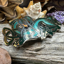Load image into Gallery viewer, Celtic Dog Brooch, Dog Jewelry, Celtic Pin, Enamel Pin, Ireland Gift, Celtic Brooch, Norse Jewelry Gift, Pagan Brooch, LARP Jewelry