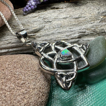 Load image into Gallery viewer, Mother's Knot Necklace, Celtic Knot Pendant, Irish Jewelry, Mom Gift, Celtic Heart Pendant, Ireland Gift, Mother & Child Jewelry, White Opal