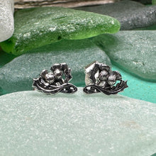 Load image into Gallery viewer, Thistle Earrings, Flower Jewelry, Scotland Jewelry, Celtic Jewelry, Graduation Gift, Anniversary Gift, Stud Earrings, Nature Jewelry