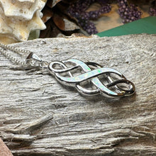 Load image into Gallery viewer, Celtic Knot Necklace, Infinity Pendant, Fire Opal Jewelry, Irish Necklace, Scottish Jewelry, October Birthstone, Ireland Gift, Wife Gift