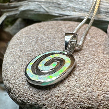 Load image into Gallery viewer, Celtic Spiral Necklace, Irish Jewelry, Opal Pendant, Anniversary Gift, Newgrange Jewelry, White Fire Opal, Mom Gift, Sister Gift, Wife Gift