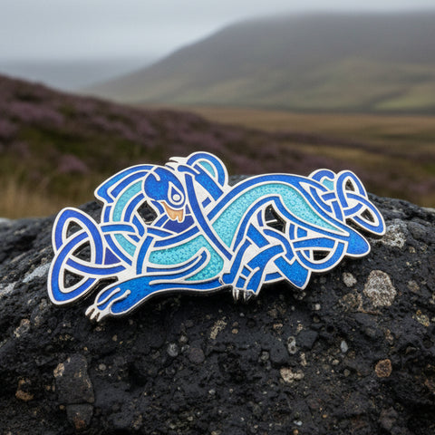 Load image into Gallery viewer, Celtic Dog Brooch, Dog Jewelry, Celtic Pin, Enamel Pin, Ireland Gift, Celtic Brooch, Norse Jewelry Gift, Pagan Brooch, LARP Jewelry