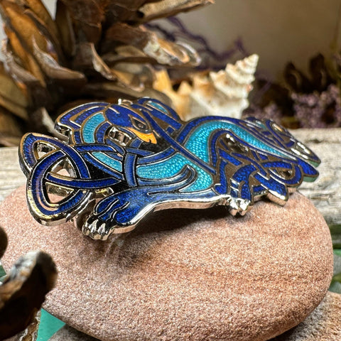 Load image into Gallery viewer, Celtic Dog Brooch, Dog Jewelry, Celtic Pin, Enamel Pin, Ireland Gift, Celtic Brooch, Norse Jewelry Gift, Pagan Brooch, LARP Jewelry