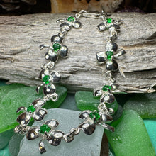 Load image into Gallery viewer, Shamrock Irish Bracelet, Clover Bracelet, Irish Jewelry, Silver Celtic Jewelry, Anniversary, Ireland Gift, Nature Jewelry, Clover Bracelet