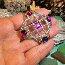 Load image into Gallery viewer, Celtic Knot Brooch, Celtic Pin, Irish Jewelry, Ireland Gift, Mom Gift, Purple Pin, Girlfriend Gift, Wife Gift, Ireland Pin, Scotland Gift