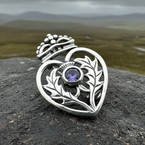 Load image into Gallery viewer, Luckenbooth Brooch, Scotland Jewelry, Celtic Brooch, Bridal Jewelry, Amethyst Pin, Anniversary Gift, Wife Gift, Luckenbooth Pin, Mom Gift