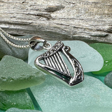 Load image into Gallery viewer, Harp Necklace, Celtic Jewelry, Irish Jewelry, Ireland Gift, Music Jewelry, Harp Pendant, Wife Gift, Sister Gift, Girlfriend Gift, Mom Gift
