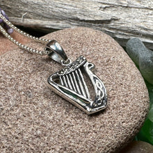 Load image into Gallery viewer, Harp Necklace, Celtic Jewelry, Irish Jewelry, Ireland Gift, Music Jewelry, Harp Pendant, Wife Gift, Sister Gift, Girlfriend Gift, Mom Gift