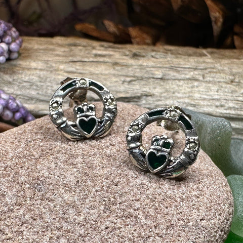 Load image into Gallery viewer, Claddagh Stud Earrings, Celtic Jewelry, Irish Jewelry, Celtic Knot Jewelry, Heart Jewelry, Anniversary Gift, Graduation Gift, Mom Gift
