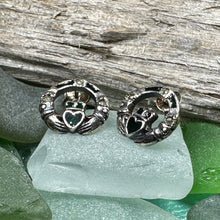 Load image into Gallery viewer, Claddagh Stud Earrings, Celtic Jewelry, Irish Jewelry, Celtic Knot Jewelry, Heart Jewelry, Anniversary Gift, Graduation Gift, Mom Gift