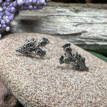 Load image into Gallery viewer, Thistle Stud Earrings, Celtic Earrings, Scotland Jewelry, Outlander Jewelry, Girlfriend Gift, Sister Gift, Mom Gift, Nature Jewelry
