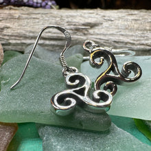 Load image into Gallery viewer, Celtic Spiral Earrings, Irish Jewelry, Scottish Earrings, Triskelion, Triskele, Wiccan Jewelry, Norse Jewelry, Ireland Gift, Triple Spiral