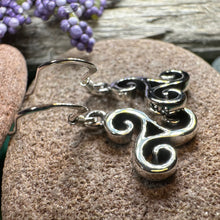 Load image into Gallery viewer, Celtic Spiral Earrings, Irish Jewelry, Scottish Earrings, Triskelion, Triskele, Wiccan Jewelry, Norse Jewelry, Ireland Gift, Triple Spiral
