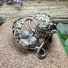 Load image into Gallery viewer, Thistle Brooch, Scotland Jewelry, Irish Shamrock Pin, Amethyst Brooch, Thistle Jewelry, Scottish Jewelry, Celtic Brooch, Ireland Brooch