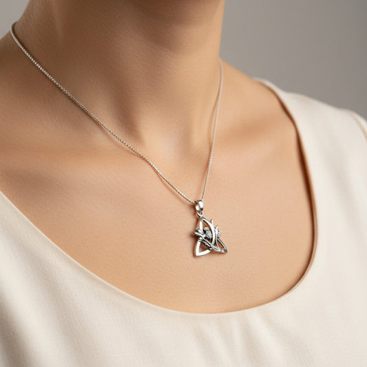 Thistle Necklace, Trinity Knot Pendant, Scottish Jewelry, Celtic Knot Jewelry, Triquetra Jewelry, Silver Scotland Jewelry, Anniversary Gift