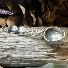 Load image into Gallery viewer, Love Spoon Brooch, Celtic Jewelry, Wales Jewelry, Welsh Pin, Bridal Jewelry, Anniversary Gift, Heart Jewelry, Silver Spoon Wife Gift
