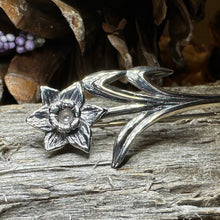 Load image into Gallery viewer, Daffodil Love Spoon Brooch, Celtic Pin, Wales Jewelry, Welsh Pin, Bridal Jewelry, Anniversary Gift, Heart Jewelry, Silver Spoon Wife Gift