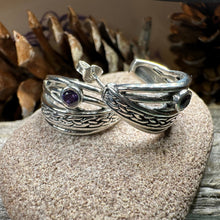 Load image into Gallery viewer, Celtic Hoop Earrings, Irish Jewelry, Scottish Earrings, Mom Gift, Post Back Earrings, Scotland Jewelry, Anniversary Gift, Graduation Gift