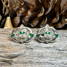 Load image into Gallery viewer, Claddagh Stud Earrings, Celtic Jewelry, Irish Jewelry, Celtic Knot Jewelry, Heart Jewelry, Anniversary Gift, Graduation Gift, Mom Gift