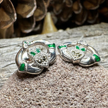 Load image into Gallery viewer, Claddagh Stud Earrings, Celtic Jewelry, Irish Jewelry, Celtic Knot Jewelry, Heart Jewelry, Anniversary Gift, Graduation Gift, Mom Gift