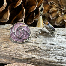 Load image into Gallery viewer, Rose Earrings, Scotland Jewelry, Mackintosh Post Earrings, Art Deco Jewelry, Anniversary Gift, Flower Earrings, Nature Jewelry, Pink Enamel