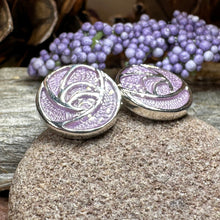 Load image into Gallery viewer, Rose Earrings, Scotland Jewelry, Mackintosh Post Earrings, Art Deco Jewelry, Anniversary Gift, Flower Earrings, Nature Jewelry, Pink Enamel