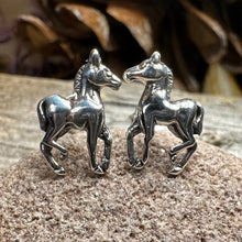 Load image into Gallery viewer, Horse Earrings, Silver Stud Earrings, Equestrian Jewelry, Horse Post Earrings, Horseback Rider Gift, Pony Jewelry, Cool Cowgift Gift