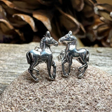 Load image into Gallery viewer, Horse Earrings, Silver Stud Earrings, Equestrian Jewelry, Horse Post Earrings, Horseback Rider Gift, Pony Jewelry, Cool Cowgift Gift