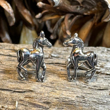 Load image into Gallery viewer, Horse Earrings, Silver Stud Earrings, Equestrian Jewelry, Horse Post Earrings, Horseback Rider Gift, Pony Jewelry, Cool Cowgift Gift