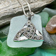 Load image into Gallery viewer, Trinity Knot Necklace, Celtic Pendant, Irish Jewelry, Scotland Jewelry, Triquetra Pendant, Norse Jewelry, Anniversary Gift, Marcasite Gift