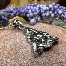 Load image into Gallery viewer, Trinity Knot Necklace, Celtic Pendant, Irish Jewelry, Scotland Jewelry, Triquetra Pendant, Norse Jewelry, Anniversary Gift, Marcasite Gift