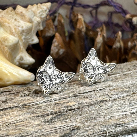Load image into Gallery viewer, Fox Stud Earring, Vixen Earrings, Silver Post Earrings, Animal Jewelry, Fox Face, Wife Gift, Girlfriend Gift, Woodland Animal, Foxy Lady