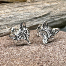 Load image into Gallery viewer, Fox Stud Earring, Vixen Earrings, Silver Post Earrings, Animal Jewelry, Fox Face, Wife Gift, Girlfriend Gift, Woodland Animal, Foxy Lady