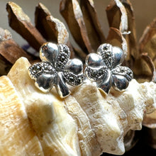 Load image into Gallery viewer, Shamrock Earrings, Celtic Jewelry, Irish Jewelry, Clover Jewelry, Anniversary Gift, Ireland Gift, Graduation Gift, Wife Gift, Marcasite