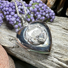 Load image into Gallery viewer, Claddagh Locket Necklace, Celtic Jewelry, Irish Jewelry, Anniversary Gift, Bridal Jewelry, Mom Gift, Wife Gift, Girlfriend Gift, Friend Gift