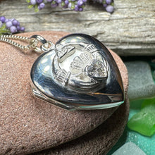 Load image into Gallery viewer, Claddagh Locket Necklace, Celtic Jewelry, Irish Jewelry, Anniversary Gift, Bridal Jewelry, Mom Gift, Wife Gift, Girlfriend Gift, Friend Gift