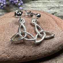 Load image into Gallery viewer, Trinity Knot Earrings, Celtic Knot Jewelry, Irish Jewelry, Celtic Post Earrings, Graduation Gift, Silver Scottish Jewelry, Graduation Gift